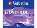 VERBATIM DVD+R DL, 8x, 8,5 GB/240 min, 5-pakkaus jewel case, AZO