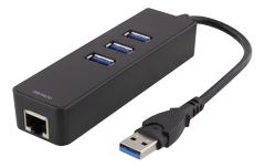 DELTACO Verkkosovitin, 1xGigabitRJ45, 1xUSB3 A ur, 3x USB3 na, musta