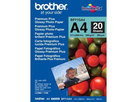 BROTHER Glättat fotopapper i A4, 260 g/m2, 20 ark (BP71GA4)