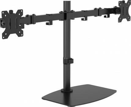 VISION Monitor desk stand mount - fits two display 13 to 27" with VESA sizes 75 x 75 or 100 x 100 - post height 452 mm - max between screen centres 790 mm - rotate - swivel and tilt - quick release - thumbsc (VFM-DSDB)