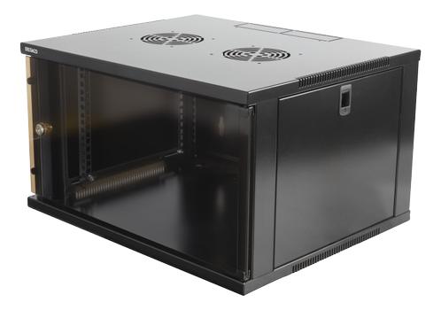 DELTACO 19" väggskåp, 6U, 540x450, glasdörr, svart (19-5406B)