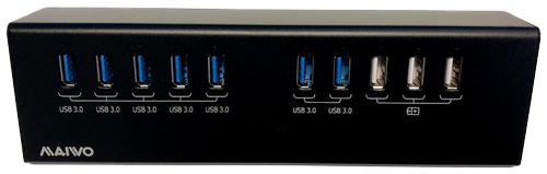 DELTACO External USB 3.0 Hub, 10x USB-A, 7x USB 3.0, 3x USB 5V/2,1A, black (KH110A3-B)