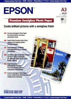 EPSON n Media, Media, Sheet paper, Premium Semigloss Photo Paper, Graphic Arts - Photographic Paper, A3, 251 g/m2, 20 Sheets (C13S041334)