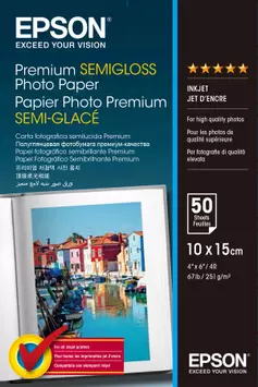 Epson Premium Semigloss Photo Paper 10x15cm 50 ark 251 g/m² (C13S041765)