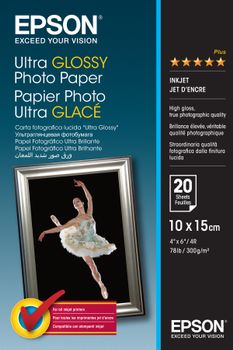 EPSON n Media, Media, Sheet paper, Ultra Glossy Photo Paper, Office - Photo Paper, Home - Photo Paper, Photo, 10 x 15 cm, 100 mm x 150 mm, 300 g/m2, 20 Sheets (C13S041926)
