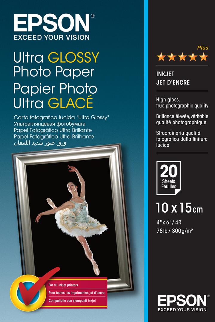 EPSON n Media, Media, Sheet paper, Ultra Glossy Photo Paper, Office - Photo  Paper, Home - Photo Paper, Photo, 10 x 15 cm, 100 mm x 150 mm, 300 g/m2, 20  Sheets | Synigo