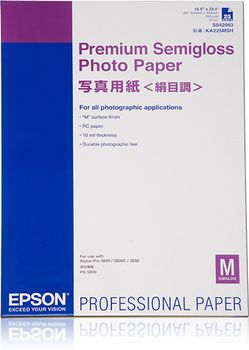 EPSON n Media, Media, Sheet paper, Premium Semigloss Photo Paper, Graphic Arts - Photographic Paper, A2, 250 g/m2, 25 Sheets (C13S042093)