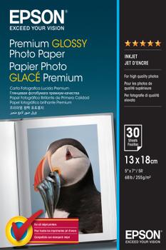 EPSON n Media, Media, Sheet paper, Premium Glossy Photo Paper, Office - Photo Paper, Home - Photo Paper, Photo, 13 x 18 cm, 130 mm x 180 mm, 255 g/m2, 30 Sheets, Singlepack (C13S042154)