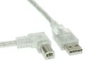 INLINE USB 2.0 Cable left angled Type A male to B male transparent 3m