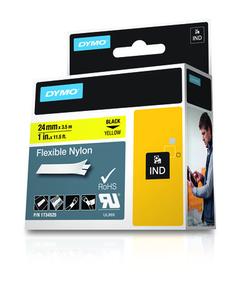 DYMO Labeltape DYMO Rhino nylon 24mmx3,5m sort på gul flex  (1734525)