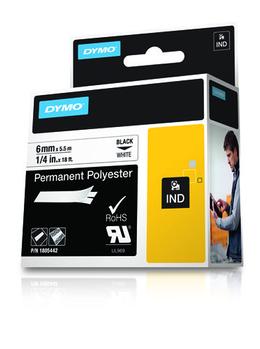 DYMO Rhino Professional, polyesteriteippi, 6mm,  musta teksti valk., 5,5m (1805442)