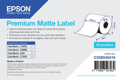 EPSON PremiumMatte Label Cont Roll 102mm x 35m (C33S045419)