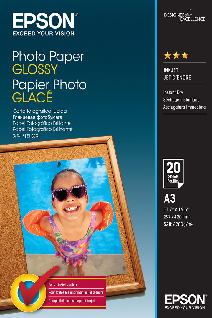 EPSON n Media, Media, Sheet paper, Photo Paper Glossy, Office - Photo Paper,  Home - Photo Paper, Photo, A3, 200 g/m2, 20 Sheets, Singlepack | Synigo