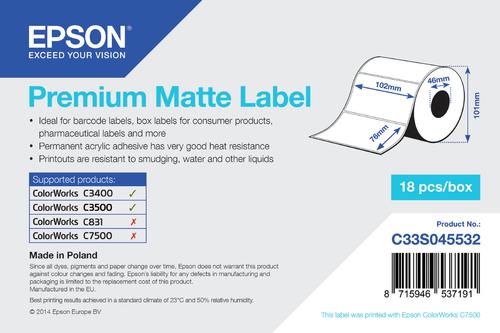 EPSON Label/ Prem Matte Die-cut 102mmx76mm 440 (C33S045532)