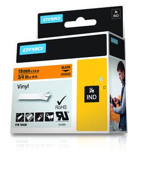 DYMO RhinoPRO, permanent markeringsvinyltape,  19 mm, sort tekst på or (18436)