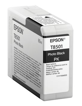 EPSON n Ink Cartridges,  Ultrachrome HD, T8501, Killer Whale, Singlepack,  1 x 80.0 ml Black (C13T850100)