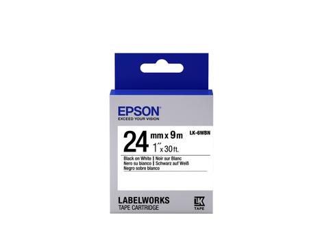 EPSON LabelWorks LK-6WBN - Etiketttejp - svart på vitt - Rulle (2,4 cm x 9 m) 1 rulle (rullar) - för LabelWorks LW-1000P, LW-600P, LW-700, LW-900P (C53S656006)