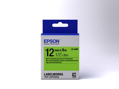 EPSON TAPE - LK4GBF FLUOR BLK/ GREEN 12/9 SUPL (C53S654018)