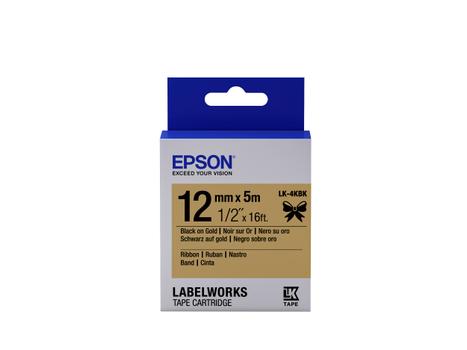 EPSON n LabelWorks LK-4KBK - Black on gold - Roll (1.2 cm x 5 m) 1 cassette(s) label tape - for LabelWorks LW-1000, 300, 400, 600, 700, 900, K400, Z5000, Z5010, Z700, Z710, Z900 (C53S654001)