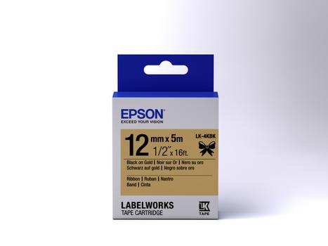 EPSON n LabelWorks LK-4KBK - Black on gold - Roll (1.2 cm x 5 m) 1 cassette(s) label tape - for LabelWorks LW-1000, 300, 400, 600, 700, 900, K400, Z5000, Z5010, Z700, Z710, Z900 (C53S654001)