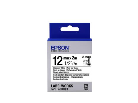EPSON TAPE - LK4WBH HEAT RESIST BLK/ WH 12/2 SUPL (C53S654025 $DEL)