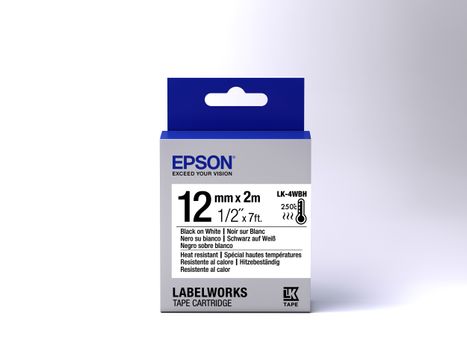 EPSON TAPE - LK4WBH HEAT RESIST BLK/ WH 12/2 SUPL (C53S654025)