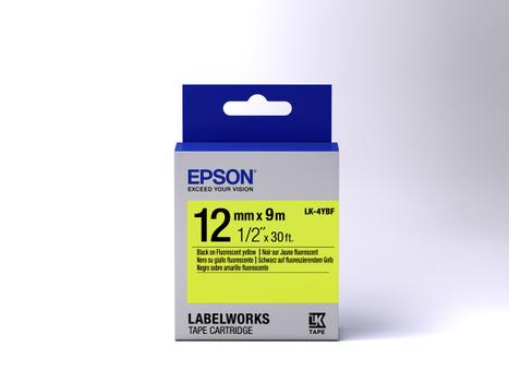 EPSON LABEL CARTRIDGE FLUORESCENT LK-4YBF BLACK/ YELLOW 12MM (9M) SUPL (C53S654010)