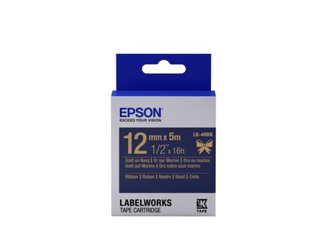 EPSON n LabelWorks LK-4HKK - Satin - gold on navy - Roll (1.2 cm x 5 m) 1 cassette(s) ribbon tape - for LabelWorks LW-1000, 300, 400, 600, 700, 900, K400, Z5000, Z5010, Z700, Z710, Z900 (C53S654002)