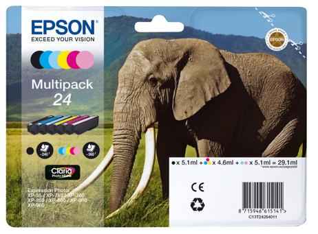 Epson 24 Multipack - 6-pack - svart, gul, cyan, magenta, lys magenta, lys cyan - original blekkpatron (C13T24284011)