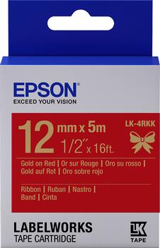 EPSON n LabelWorks LK-4RKK - Satin - gold on red - Roll (1.2 cm x 5 m) 1 cassette(s) ribbon tape - for LabelWorks Cable and Wiring Kit, LW-1000, 600, 700, K400, Z700, Z710, Z900, Safety Kit (C53S654033)