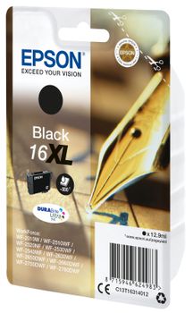 EPSON 16XL ink cartridge black high capacity 12.9ml 500 pages 1-pack blister without alarm (C13T16314012)