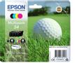 EPSON n Ink Cartridges,  DURABrite" Ultra, 34, Golf ball, Multipack,  1 x 6.1 ml Black, 1 x 4.2 ml Cyan, 1 x 4.2 ml Yellow, 1 x 4.2 ml Magenta, RF+AM (C13T34664020)