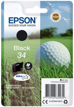 EPSON n Ink Cartridges,  DURABrite" Ultra, 34, Golf ball, Singlepack,  1 x 6.1 ml Black (C13T34614010)