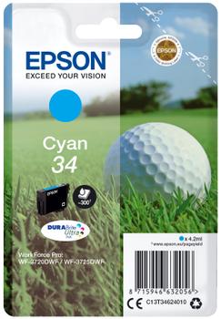 EPSON n Ink Cartridges,  DURABrite" Ultra, 34, Golf ball, Singlepack,  1 x 4.2 ml Cyan (C13T34624010)
