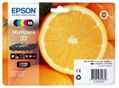 EPSON n Ink Cartridges,  Claria" Premium Ink, 33, Oranges, Multipack,  1 x 6.4 ml Black, 1 x 4.5 ml Yellow, 1 x 4.5 ml Photo Black, 1 x 4.5 ml Cyan, 1 x 4.5 ml Magenta, Standard