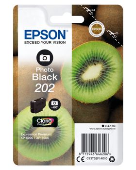 EPSON n Ink Cartridges,  Claria" Premium Ink, 202, Kiwi, Singlepack,  1 x 4.1ml Photo Black, Standard (C13T02F14010)