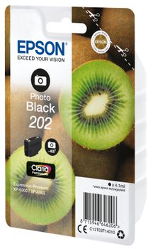 EPSON n Ink Cartridges,  Claria" Premium Ink, 202, Kiwi, Singlepack,  1 x 4.1ml Photo Black, Standard (C13T02F14010)