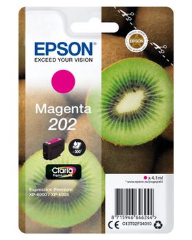 EPSON n Ink Cartridges,  Claria" Premium Ink, 202, Kiwi, Singlepack,  1 x 4.1ml Magenta, Standard (C13T02F34010)