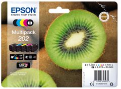 EPSON n Ink Cartridges, Claria" Premium Ink, 202, Kiwi, Multipack, 1 x 6.9 ml Black, 1 x 4.1 ml Cyan, 1 x 4.1 ml Yellow, 1 x 4.1 ml Magenta, 1 x 4.1 ml Photo Black, Standard