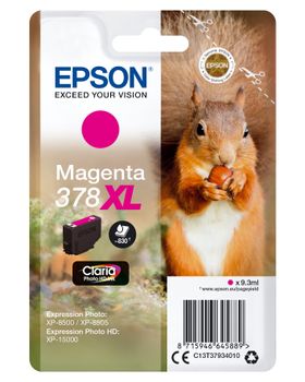 EPSON n Ink Cartridges,  Claria" Photo HD Ink, 378XL, Squirrel, Singlepack,  1 x 9.3ml Magenta (C13T37934010)