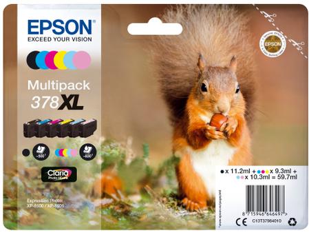 Epson 378XL Multipack - 6-pack - XL - svart, gul, cyan, magenta, lys magenta, lys cyan - original - blekkpatron (C13T37984010)