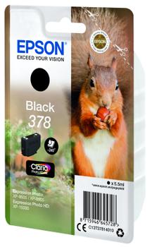 EPSON n Ink Cartridges,  Claria" Photo HD Ink, 378, Squirrel, Singlepack,  1 x 5.5ml Black, RF+AM (C13T37814020)