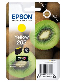 EPSON n Ink Cartridges,  Claria" Premium Ink, 202, Kiwi, Singlepack,  1 x 4.1ml Yellow, Standard (C13T02F44010)