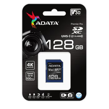 A-DATA minneskort,  SDXC, 128GB, UHS speed class 3,speed class 10, blå (ASDX128GUI3V30S-R)