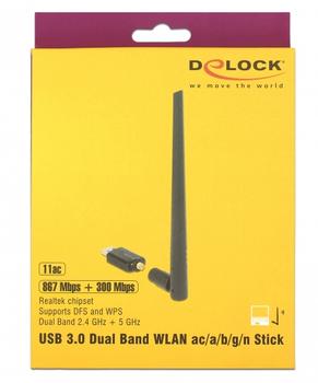 DELOCK USB 3.0 Dual Band WLAN ac/ a/ b/ g/ n Stick 867 + 300 Mbps with external antenna (12535)
