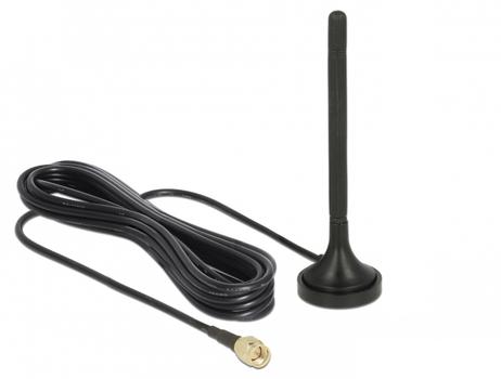 DELOCK LTE Antenna SMA plug 2 dBi fixed omnidirectional with magnetic base and connection cable RG-174 3 m outdoor black (89618)
