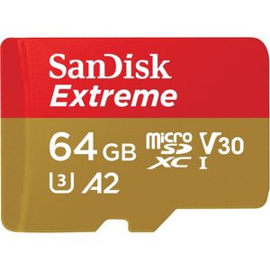 SANDISK Extreme microSDXC 64GB + SD Adapter + Rescue Pro Deluxe 160MB/s A2 C10 V30 UHS-I U3 (SDSQXA2-064G-GN6MA)