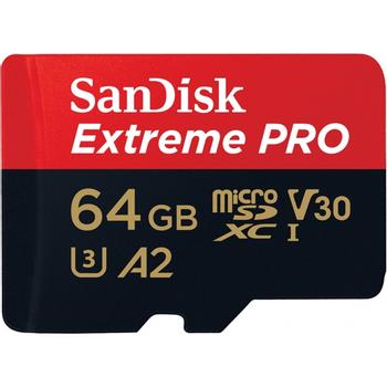 SANDISK Extreme Pro microSDXC 64GB + SD Adapter + Rescue Pro Deluxe 170MB/s A2 C10 V30 UHS-I U3 (SDSQXCY-064G-GN6MA)