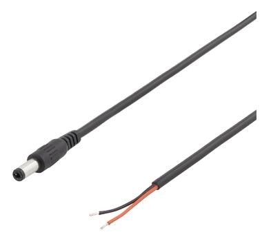 DELTACO 5.5x2.1mm DC to open ended wire, 2m, 20AWG, black (DEL-109UB)