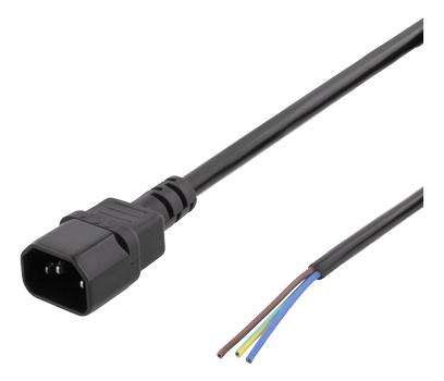 DELTACO C14 to open ended power cord, 2m, IEC C14, 10A, black (DEL-109UC)